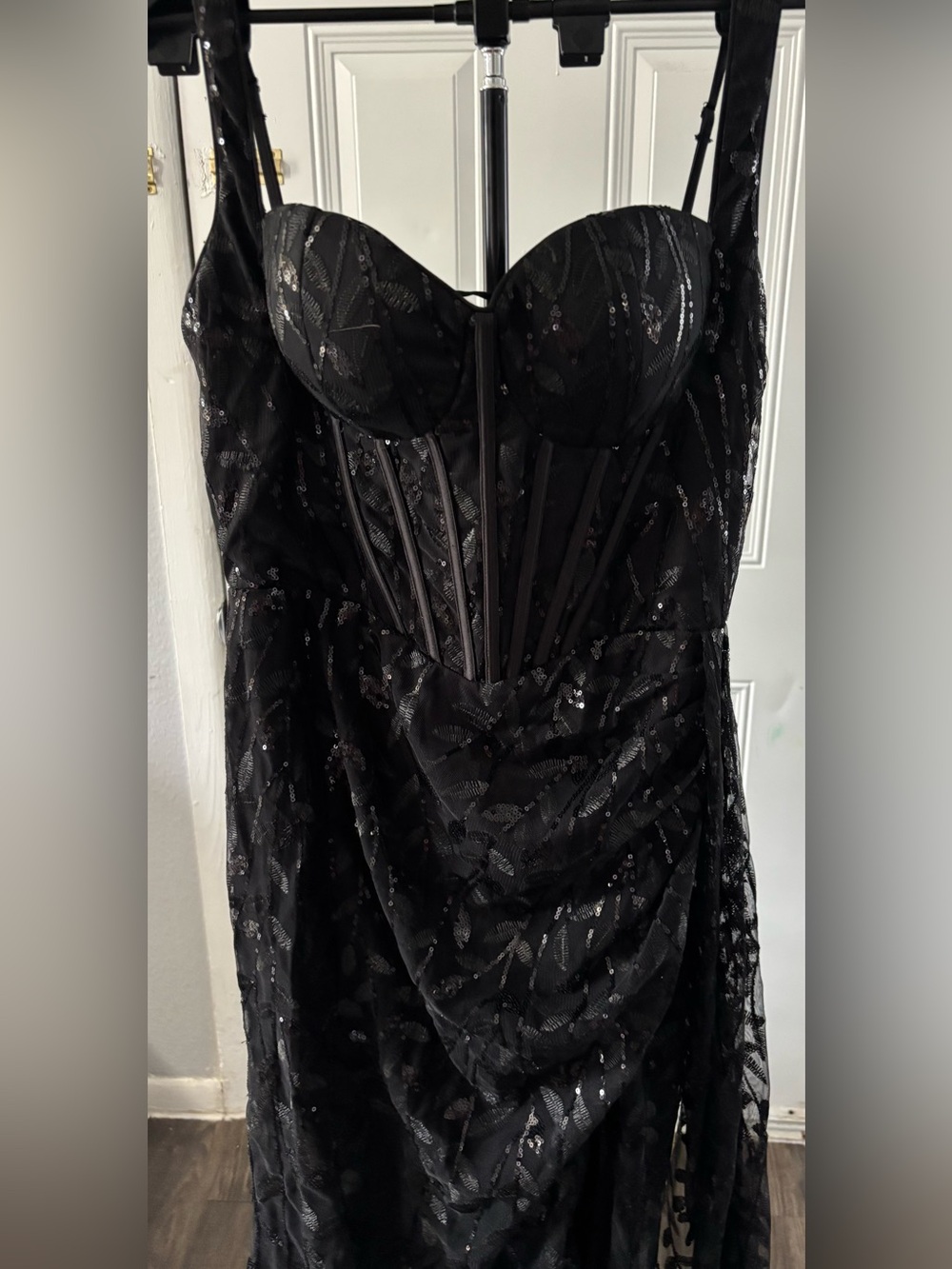 Macy’s Kadyce Black Sequined Corset Maxi Dress with Slit - Size L - Picture 11 of 16